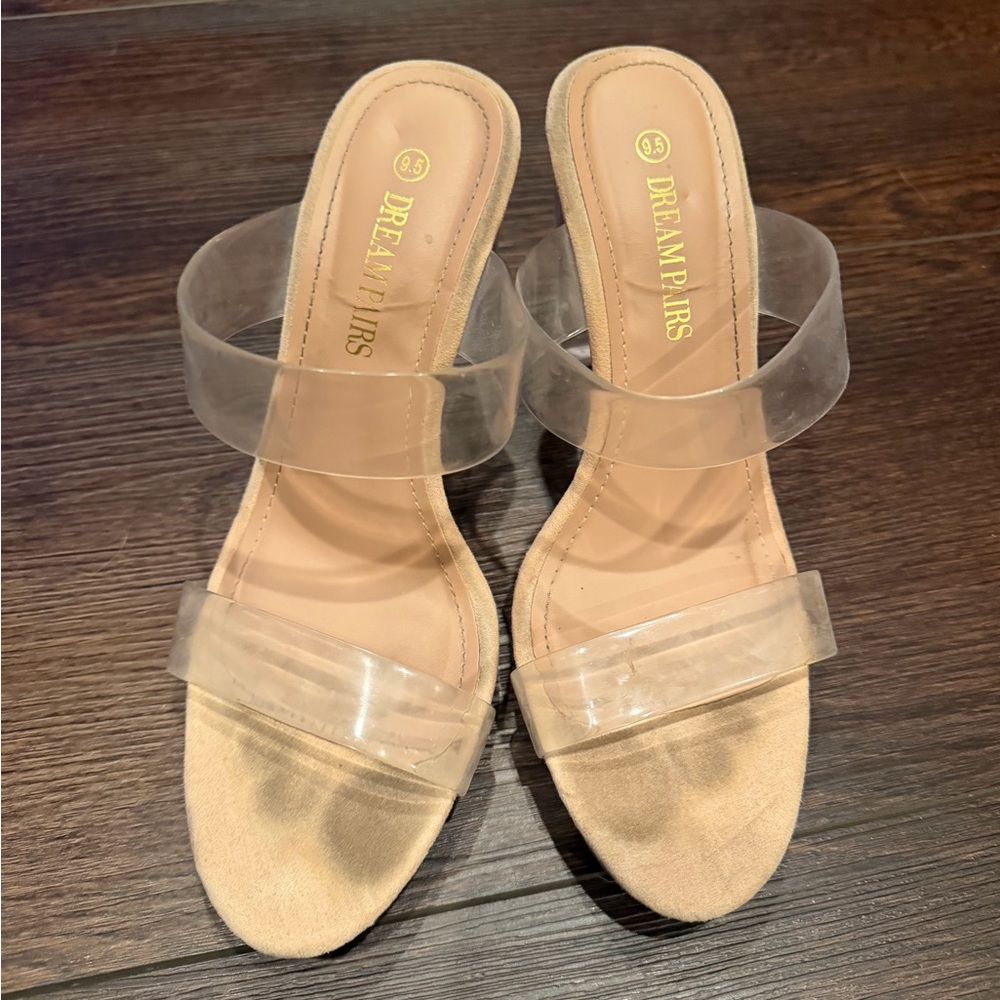 Dream Pairs Clear Double-Strap Nude Slide Mules